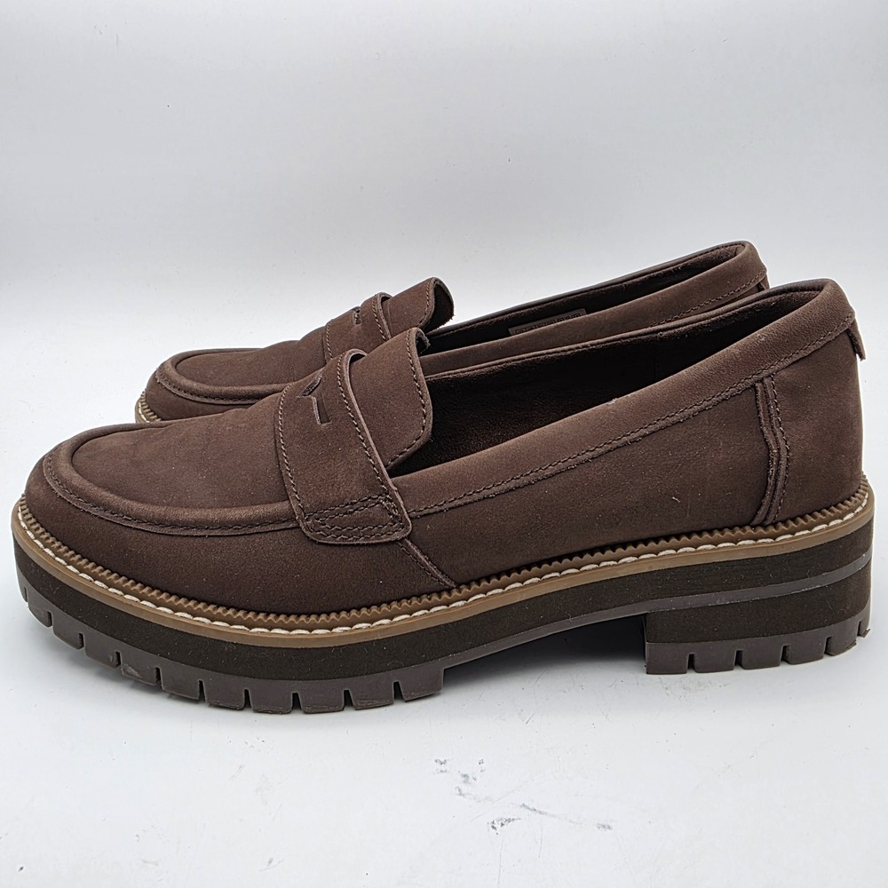 TOMS Cara Platform Chunky Lugged CloudSole Insoles Brown Leather Loafers SZ 8 - Picture 2 of 10